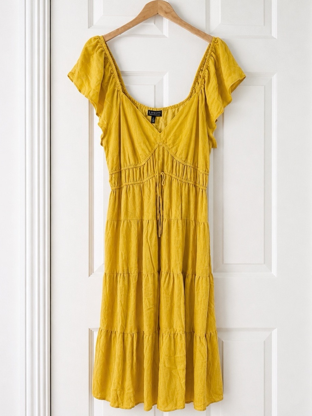 Eloquii Yellow Midi Dress Size 14 L/XL Tiered Boho Flutter Sleeve Rayon Blend - Picture 2 of 10